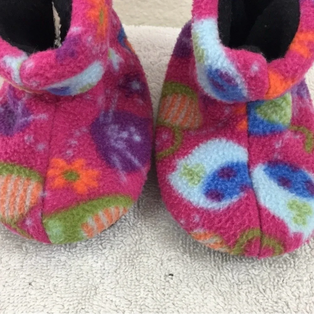 3/$25 Acorn Pink Abstract Floral Fleece Bootie House Slipper Shoe Size 6-12M